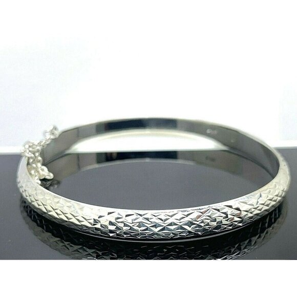 Sterling Silver Jewelry Women's Bangle Bracelet Checkered 6.7mm Wide 7'' - Picture 7 of 12